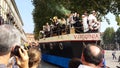 Cart of the Asti parade depicting the emigration of Italians at the beginning of the century Royalty Free Stock Photo