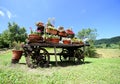 cart decorated with many pots of flowers Royalty Free Stock Photo