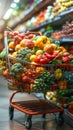 Cart filled with fresh produce exemplifies vibrant grocery shopping experience