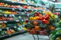 Cart filled with fresh produce exemplifies vibrant grocery shopping experience