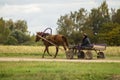 A cart with a horse in a Russian village.