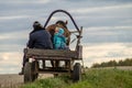 A cart with a horse in a Russian village. Royalty Free Stock Photo