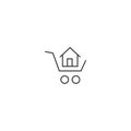 Cart house buy line icon. Building sale home basket