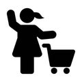Cart icon vector female person shopping symbol in a flat color glyph pictogram