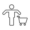 Cart icon vector male person shopping outline symbol in a flat color glyph pictogram