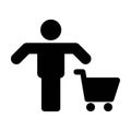 Cart icon vector male person shopping symbol in a flat color glyph pictogram