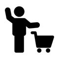 Cart icon vector male person shopping symbol in a flat color glyph pictogram