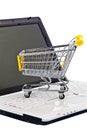 Cart and keyboard. Online Shopping Royalty Free Stock Photo