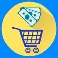 Cart and money. Isolated icons flat style.