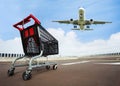 Cart at rooftop parking with plane on background Royalty Free Stock Photo