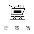 Cart, Shopping, Basket Bold and thin black line icon set Royalty Free Stock Photo