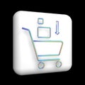 a cart sign with several purchases, a 3d icon on a white cube,