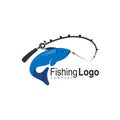 Fishing logo design template, Fish and hook logo template,