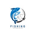 Fishing logo design template, Fish and hook logo template,