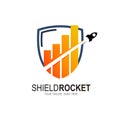 Shield logo and rocket design combination , Graphic icon Royalty Free Stock Photo