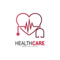 Heart stethoscope logotype. Linear medical logo design