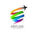 Airplane logo with globe and colorful design Royalty Free Stock Photo