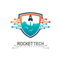 Rocket logo with shield design template Royalty Free Stock Photo