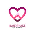 Handshake. Heart symbol. Vector illustration