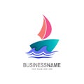 ship logo with sea icon template Royalty Free Stock Photo