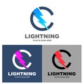 Arrow and thunder in letter c shape logo