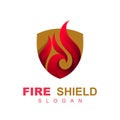 Fire frame with shield logo design vector template Royalty Free Stock Photo