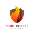 Fire frame with shield logo design vector template, creative flame logo Royalty Free Stock Photo