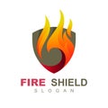 Fire frame with shield logo design vector template, creative flame logo Royalty Free Stock Photo