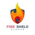 Fire frame with shield logo design vector template, creative flame Royalty Free Stock Photo