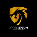 Dragon shield logo template, shield logo  with gold Royalty Free Stock Photo