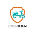 Logo shield and scooter , delivery express, speed Royalty Free Stock Photo