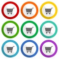 Cart vector icons, set of colorful flat design buttons for webdesign and mobile applications Royalty Free Stock Photo