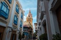 Cartagena, Colombia - Agoust 19, 2020: The old town of Cartagena with its unique architecture