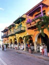 Cartagena, Colombia. August 30, 2019 - colorful houses, streets of Cartagena, Colombia