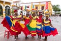 Group of palenqueras selling fruits in Cartagena.