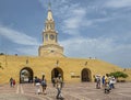 Torre del Reloj seen from Plaza de los Coches, Cartagena, Colombia Royalty Free Stock Photo