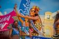 CARTAGENA, COLOMBIA - NOVEMBER 07, 2019: Happy beauty queen parading at the independece day parade on the streets of