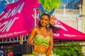 CARTAGENA, COLOMBIA - NOVEMBER 07, 2019: Happy beauty queen parading at the independece day parade on the streets of