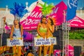 CARTAGENA, COLOMBIA - NOVEMBER 07, 2019: Happy beauty queen parading at the independece day parade on the streets of