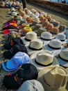 CARTAGENA, COLOMBIA - NOVEMBER 12, 2019: Panama Hats with Cartagena emblem used by tourists in Colombia