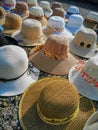 CARTAGENA, COLOMBIA - NOVEMBER 12, 2019: Panama Hats with Cartagena emblem used by tourists in Colombia