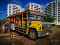 CARTAGENA, COLOMBIA - NOVEMBER 12, 2019: Traditional Tourist Bus, Chiva in Cartagena Colombia.