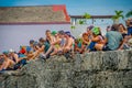 CARTAGENA, COLOMBIA - NOVEMBER 07, 2019: Unidentified spectators at the independece day parade on the streets of