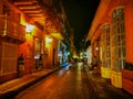 CARTAGENA, COLOMBIA - NOVEMBER 12, 2019: View of the night touristic and colorful surroundings of the city a tourist