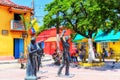 Statues outside Iglesia de la Trinidad, in Getsemani, Cartagena, Colombia