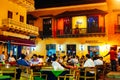 Cartagena de Indias, Colombia - 2019: Typical street scene in Cartagena at night, Colombia. Royalty Free Stock Photo
