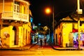 Cartagena de Indias, Colombia - 2019: Typical street scene in Cartagena at night, Colombia. Royalty Free Stock Photo