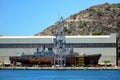 Cartagena, Murcia, Spain - August 017 2018: A Spanish navy warship being repaired in a dry dock