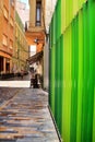 Green color panel in Cartagena building facade