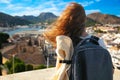 Cartagena, Roman amphiteater, woman tourist enjoying city